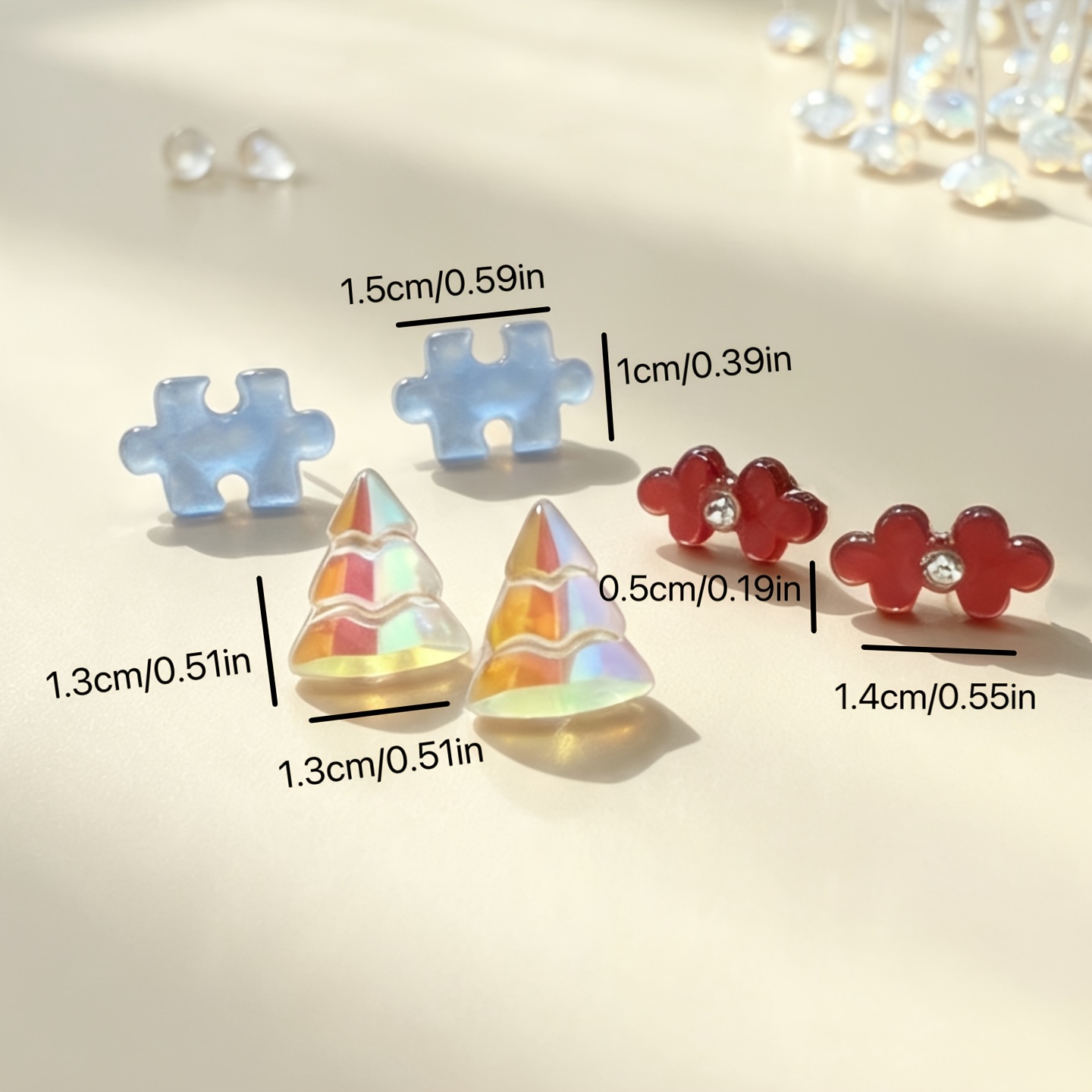 3-Pair Set of Geometric Women's Stud Earrings